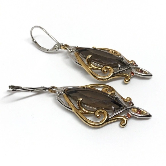 Michael Valitutti NH 925 Sterling Silver Smoky Quartz Citrine Dangle Earrings - Picture 2 of 5